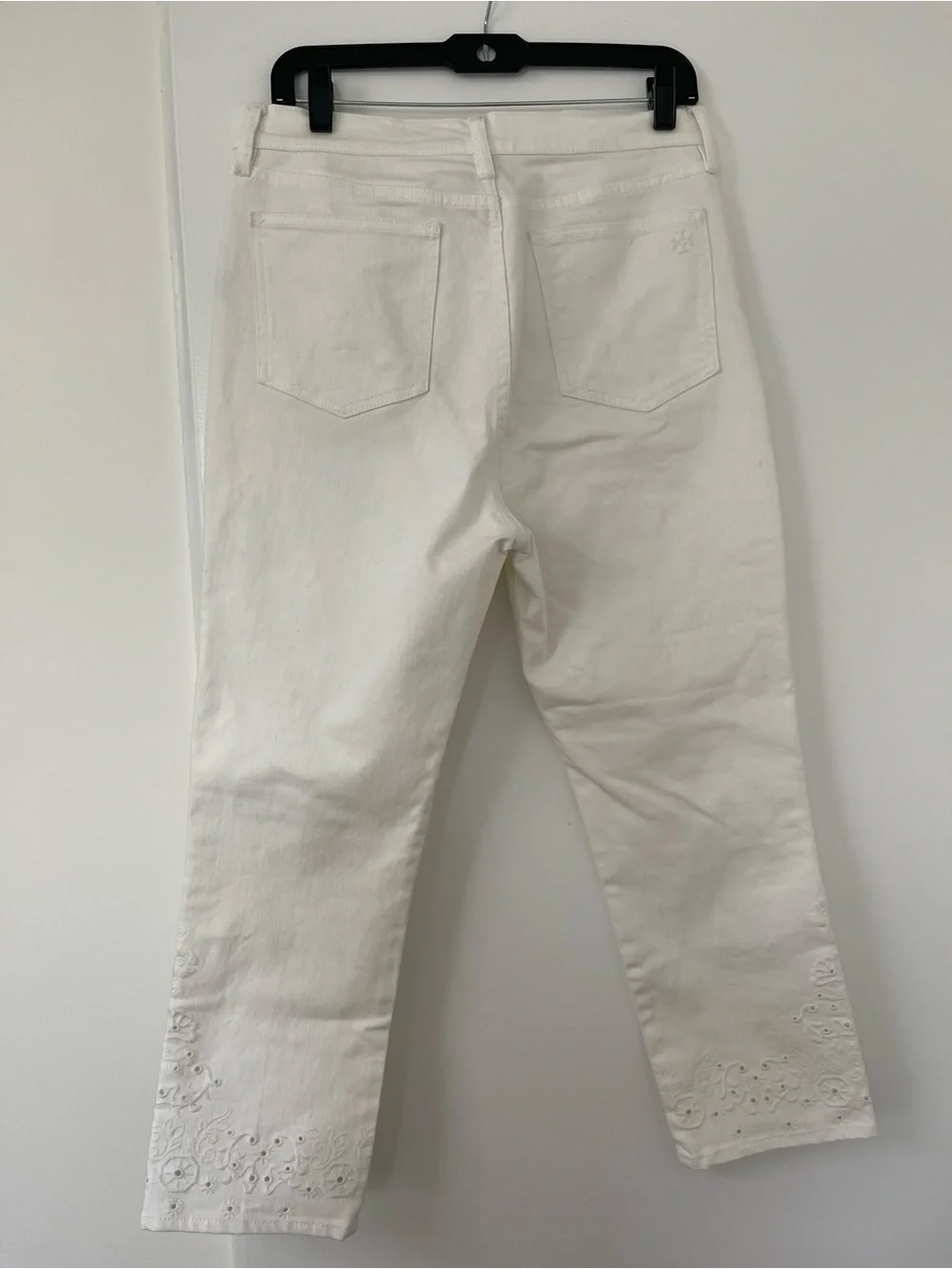 Tory Burch - White Floral Embroidered High-Waist Straight Leg 